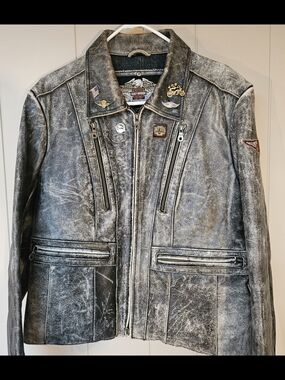 Harley-Davidson Distressed Gray Leather Bomber Jacket